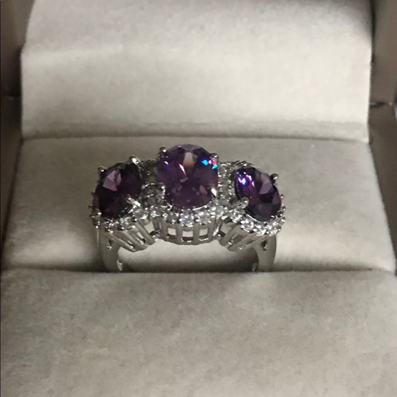 9k gold finish amethyst silver ring - Picture 2 of 5